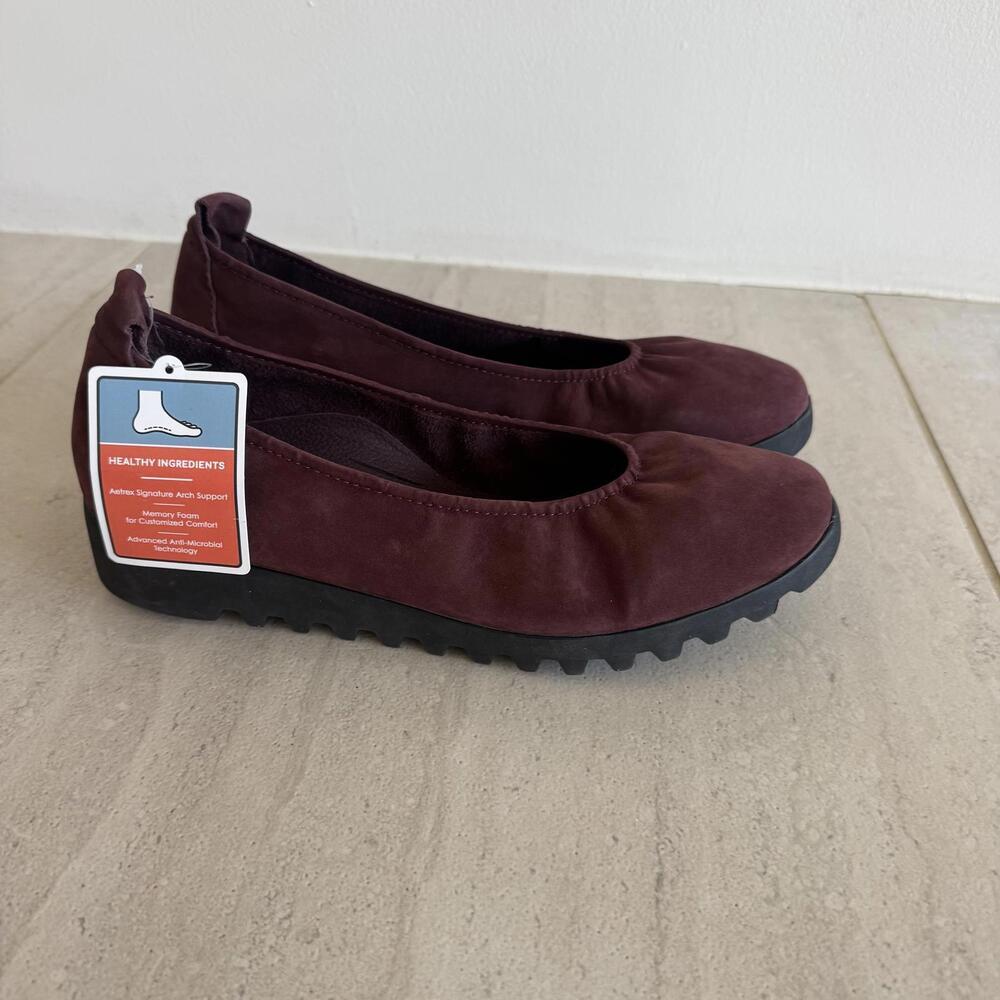 AETREX Ballerina Flats Suede Leather Burgundy Size 8.5 - Picture 5 of 9